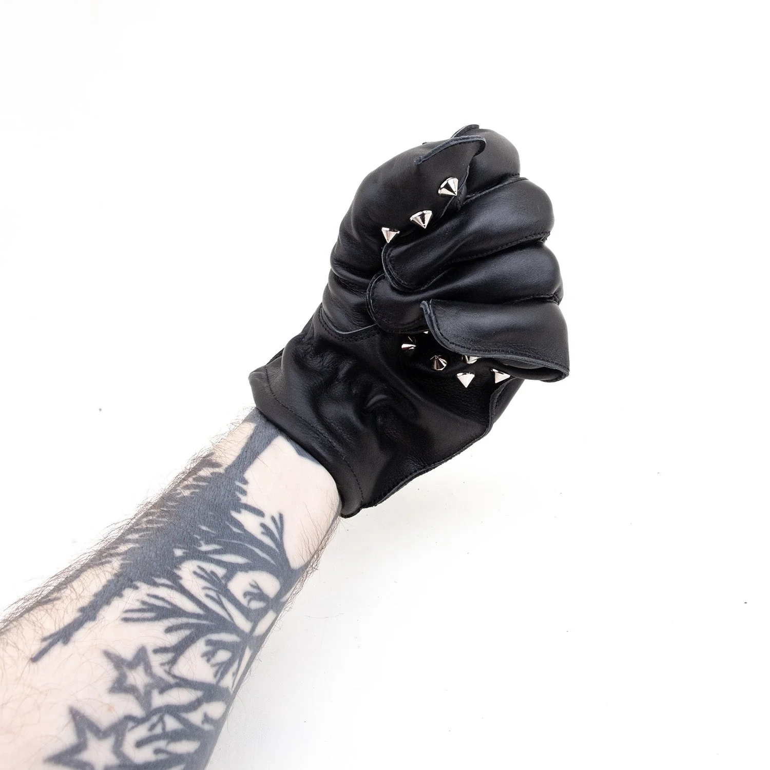Black Leather Spiked Spanking Gloves - Image 4