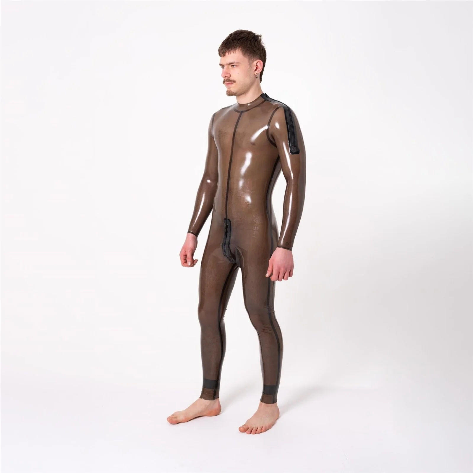 Catsuit, Shoulder Entry, Semi Trans Smokey Black, All Round Zip