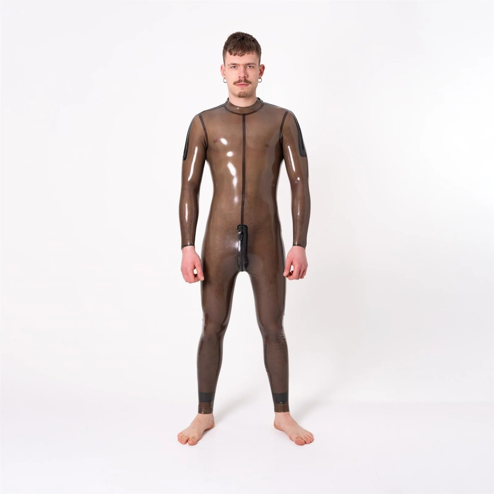 Catsuit, Shoulder Entry, Semi Trans Smokey Black, All Round Zip - Image 2