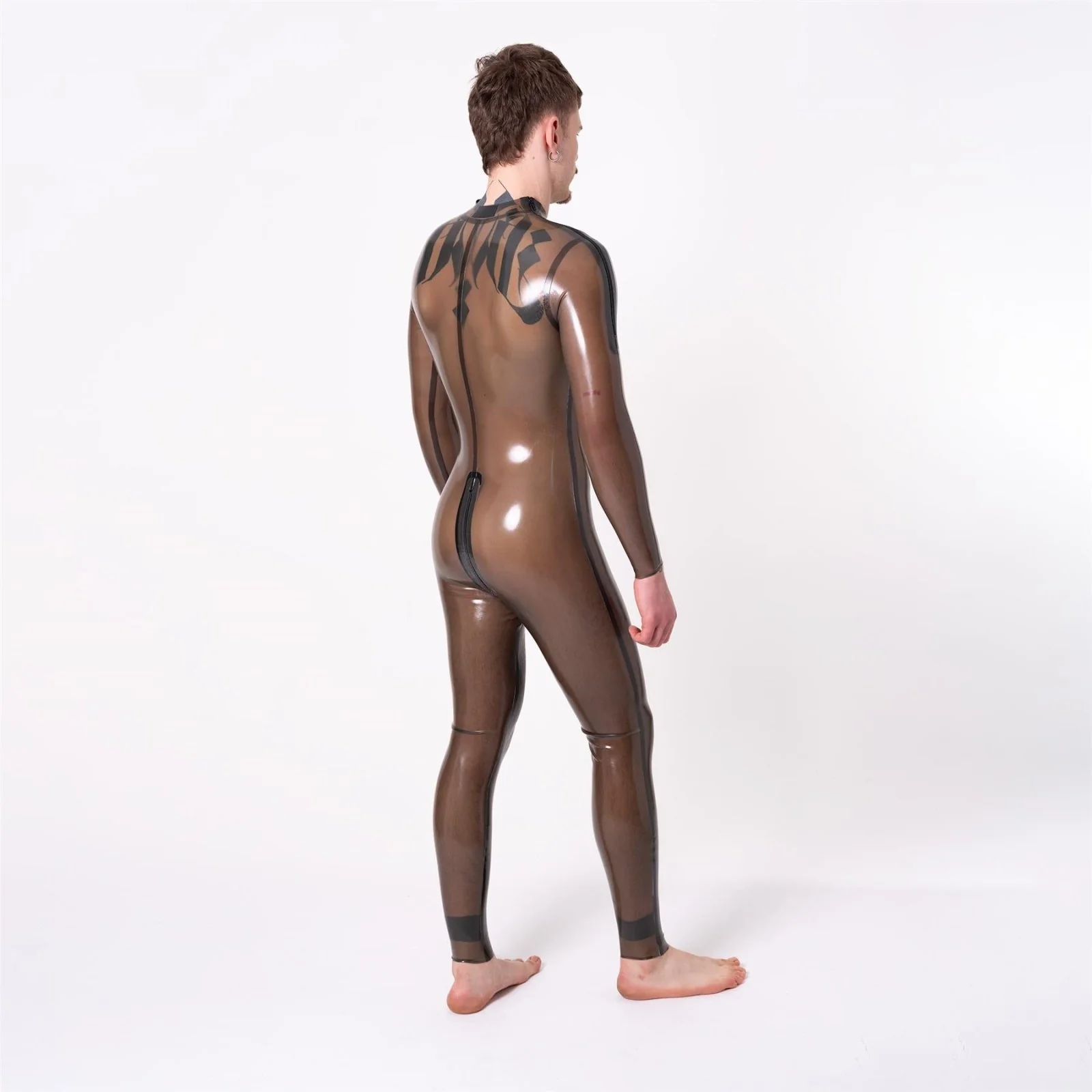 Catsuit, Shoulder Entry, Semi Trans Smokey Black, All Round Zip - Image 3