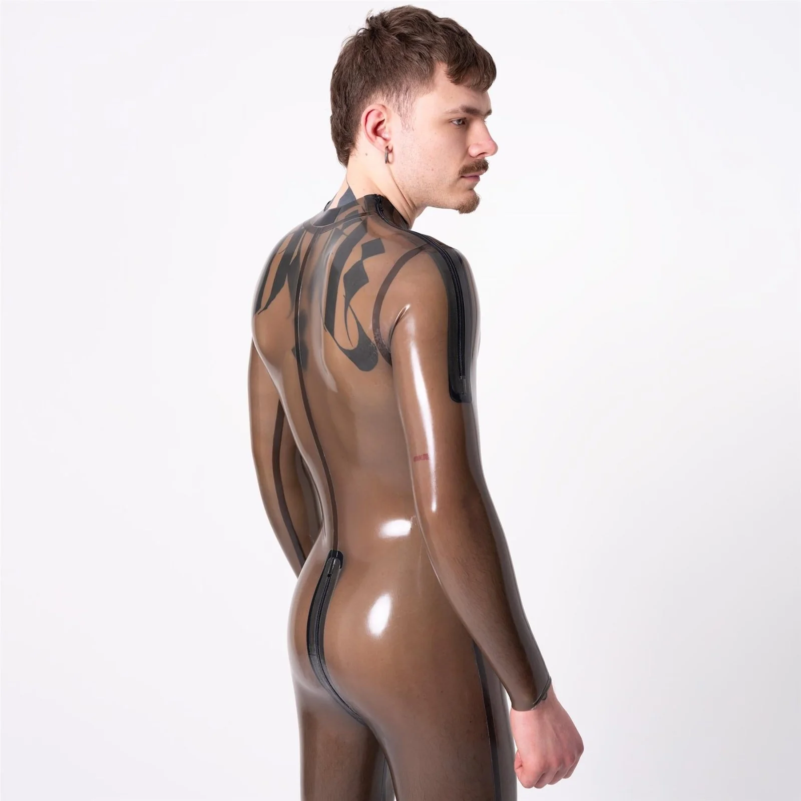 Catsuit, Shoulder Entry, Semi Trans Smokey Black, All Round Zip - Image 4