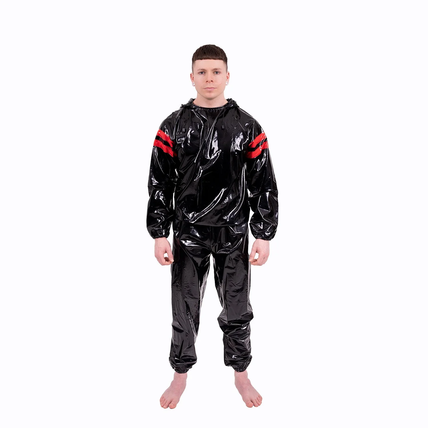 Striped Vinyl Tracksuit, Black/Red