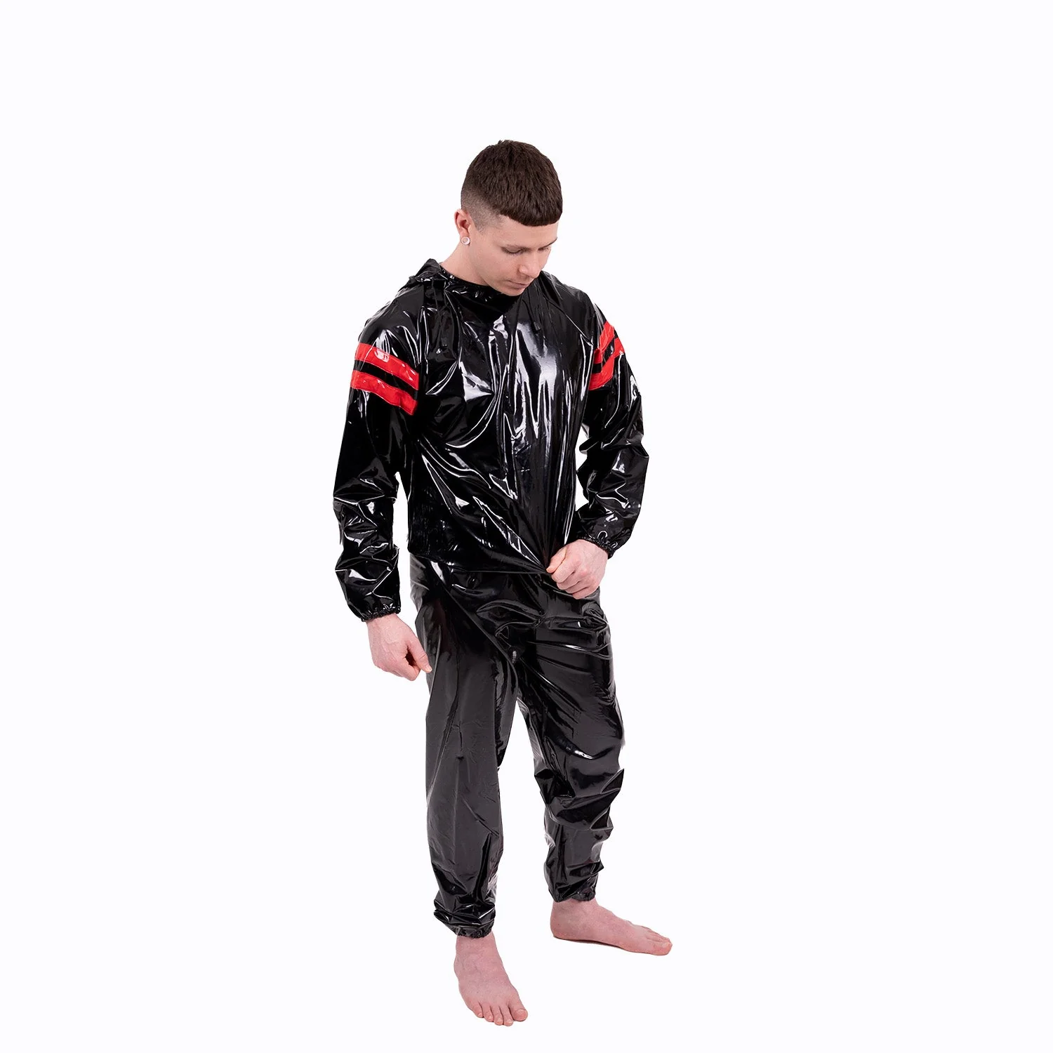 Striped Vinyl Tracksuit, Black/Red - Image 2