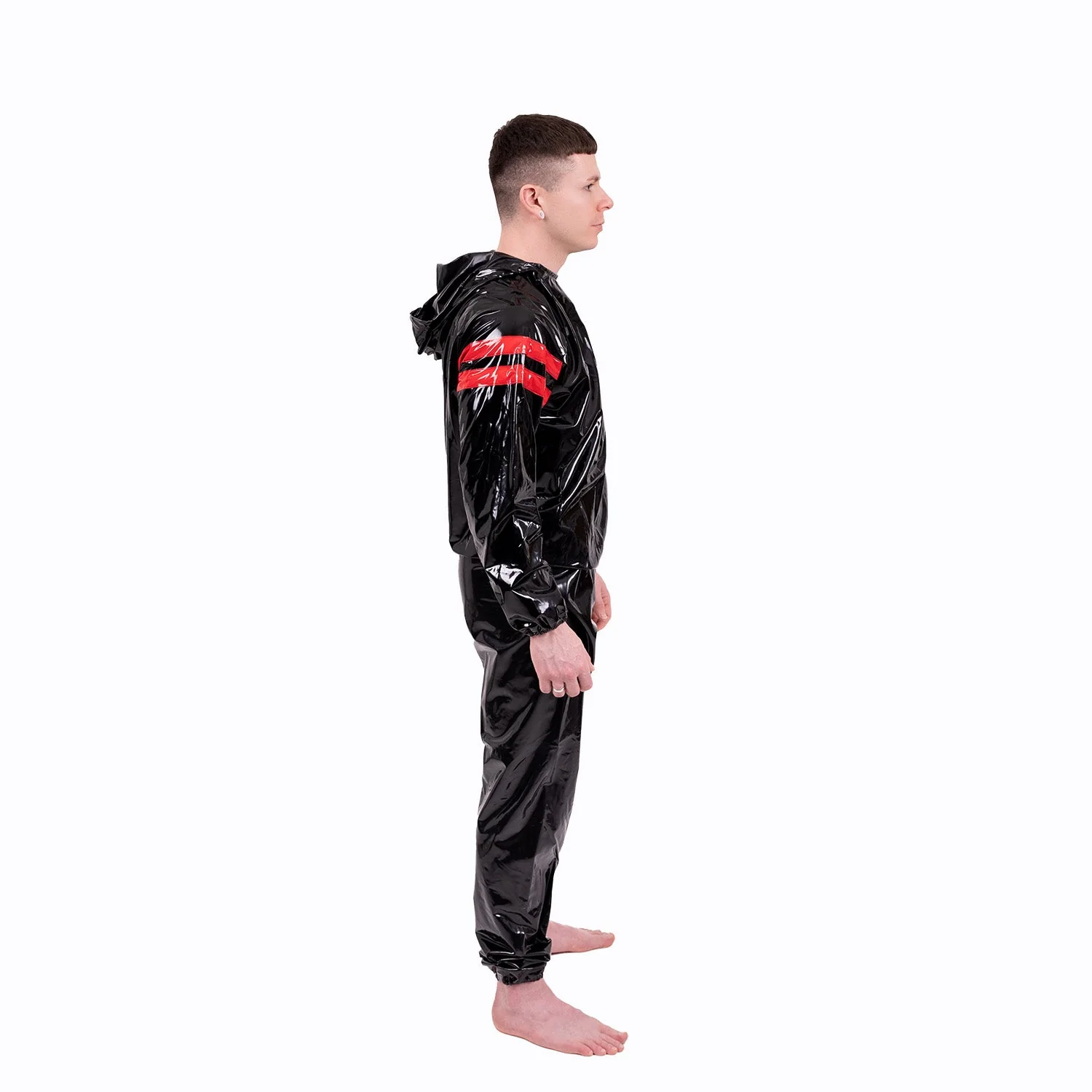Striped Vinyl Tracksuit, Black/Red - Image 3