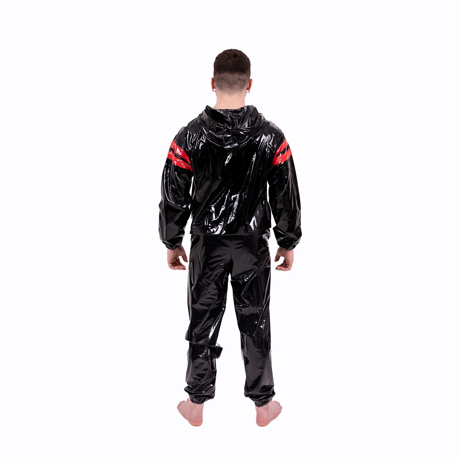 Striped Vinyl Tracksuit, Black/Red - Image 4