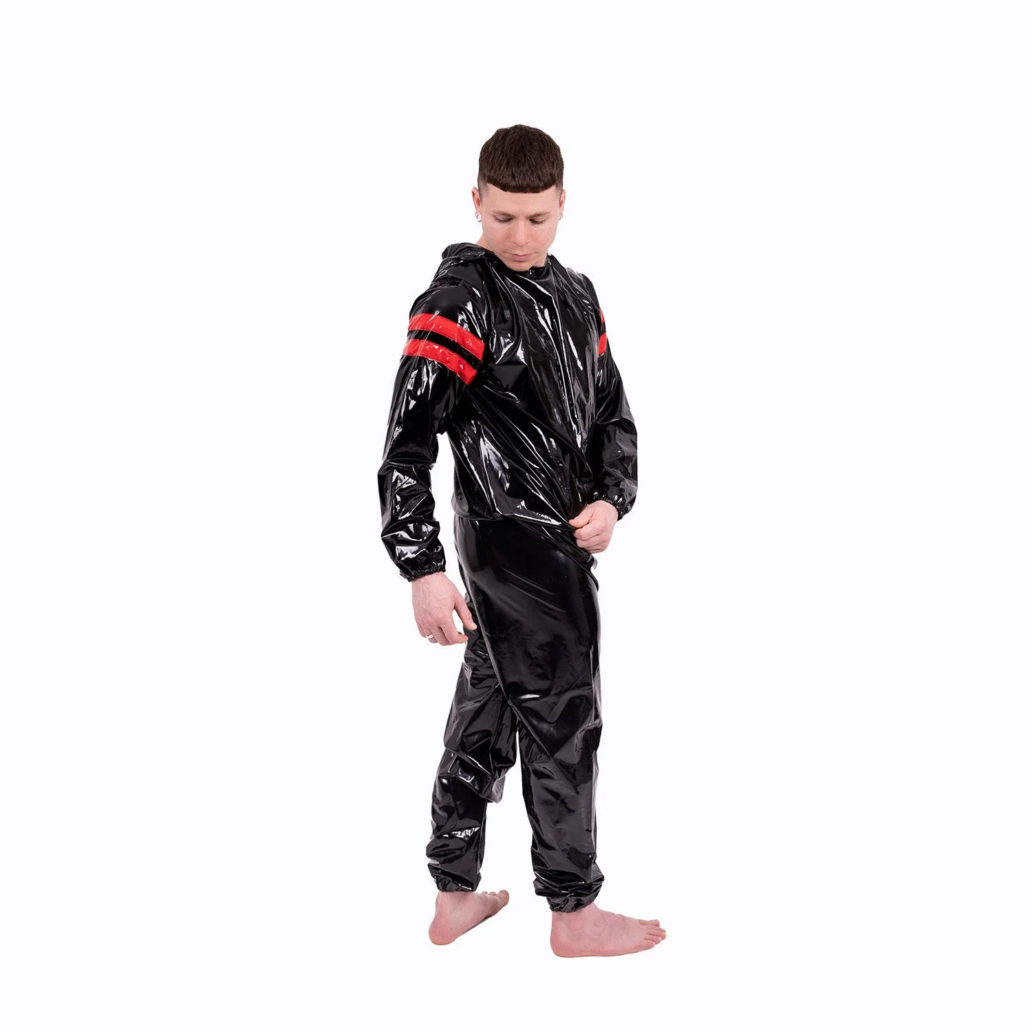 Striped Vinyl Tracksuit, Black/Red - Image 5