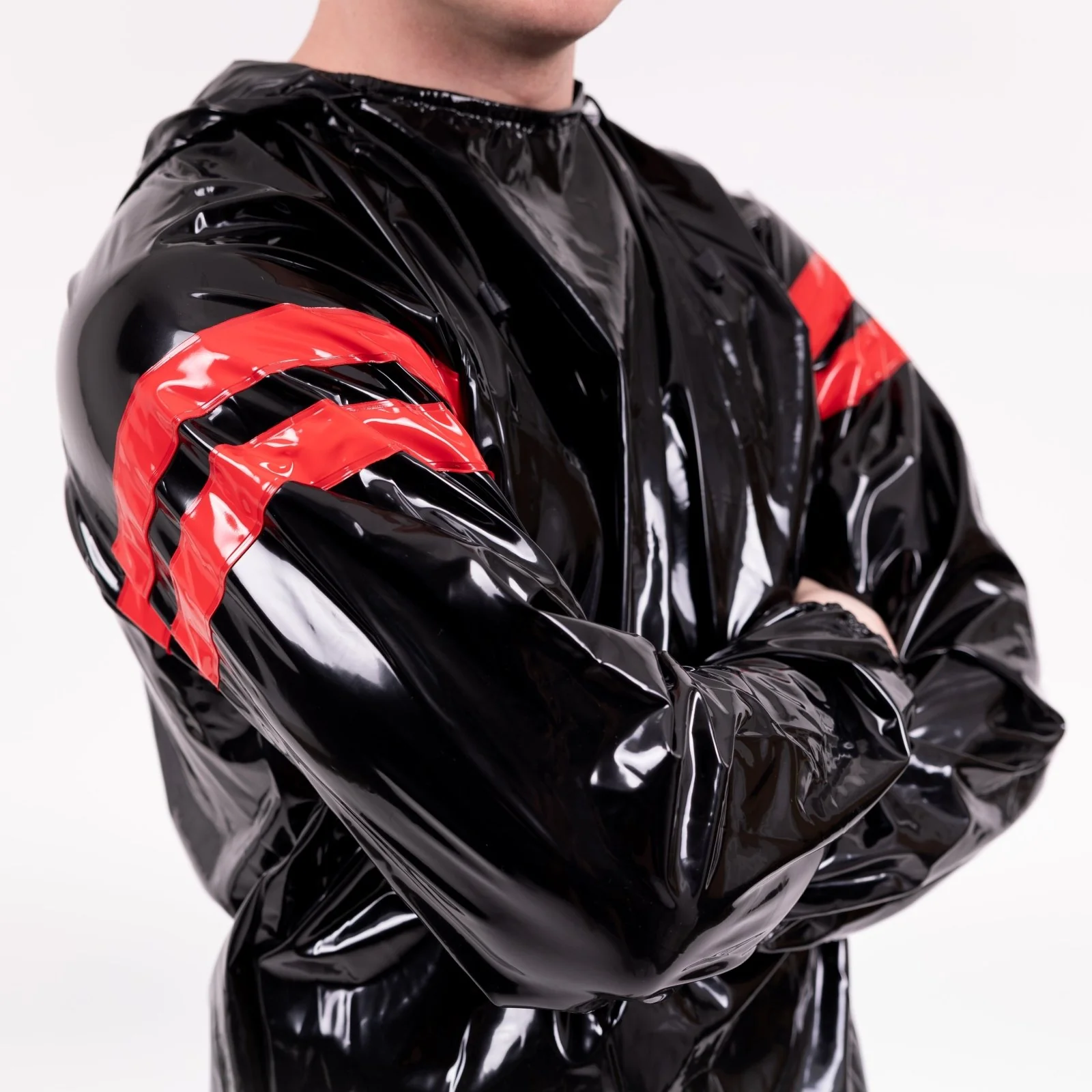 Striped Vinyl Tracksuit, Black/Red - Image 7