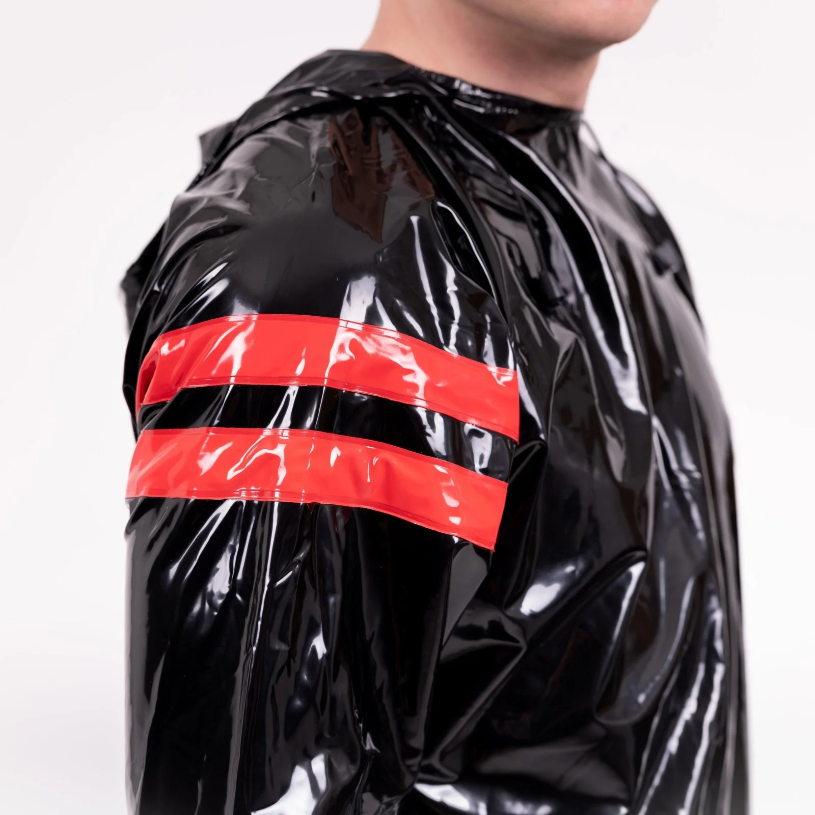 Striped Vinyl Tracksuit, Black/Red - Image 8
