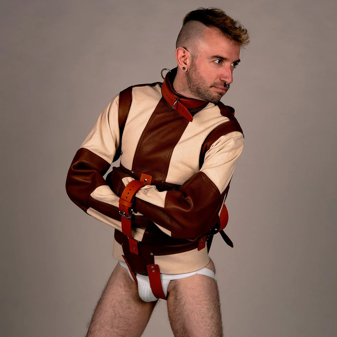 White Canvas & Tan Leather Straitjacket - Image 4