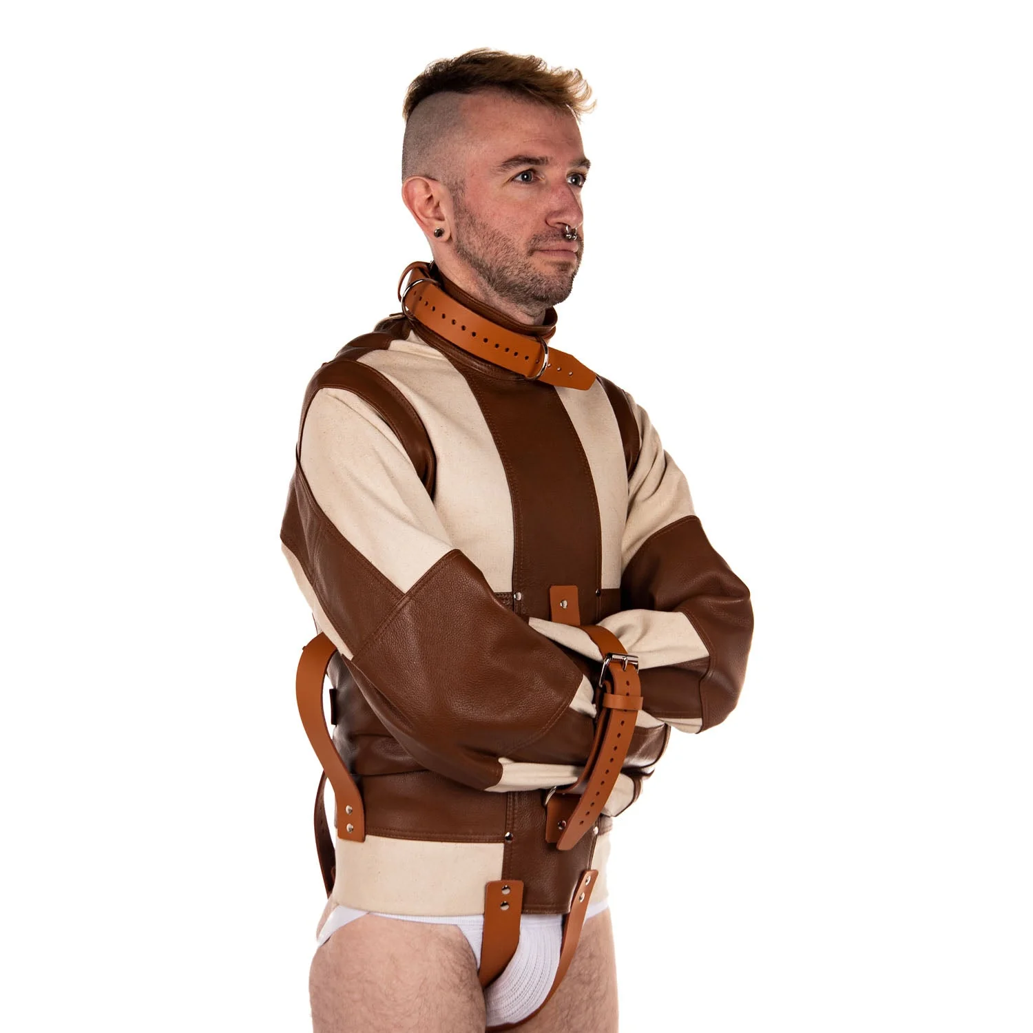 White Canvas & Tan Leather Straitjacket - Image 5