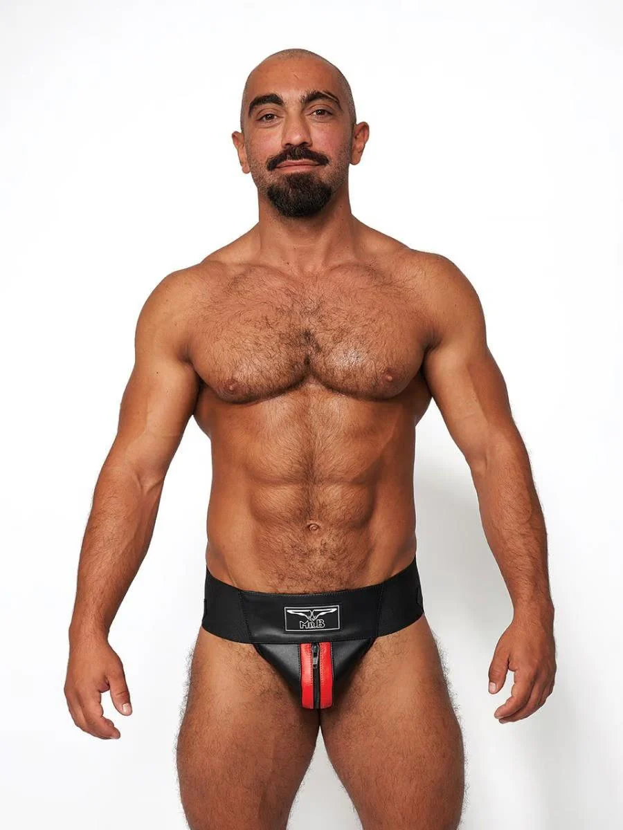 Mister B Leather Premium Jockstrap, Black Red - Image 2