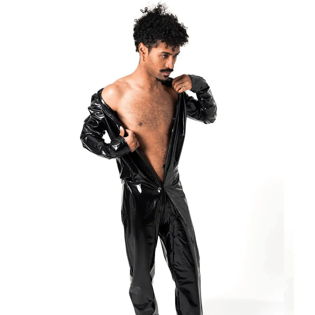 Hooded Vinyl Catsuit, Black - Image 3