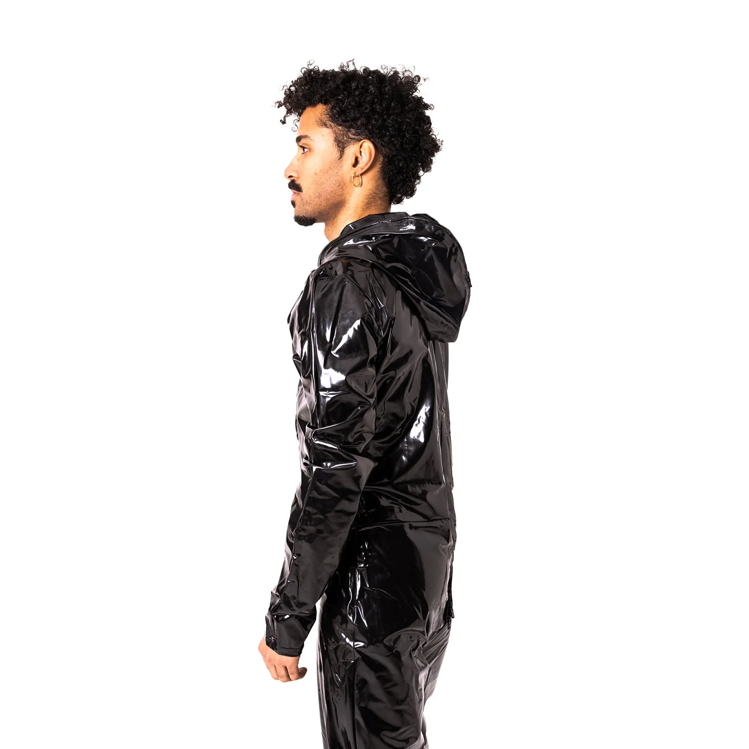 Hooded Vinyl Catsuit, Black - Image 4