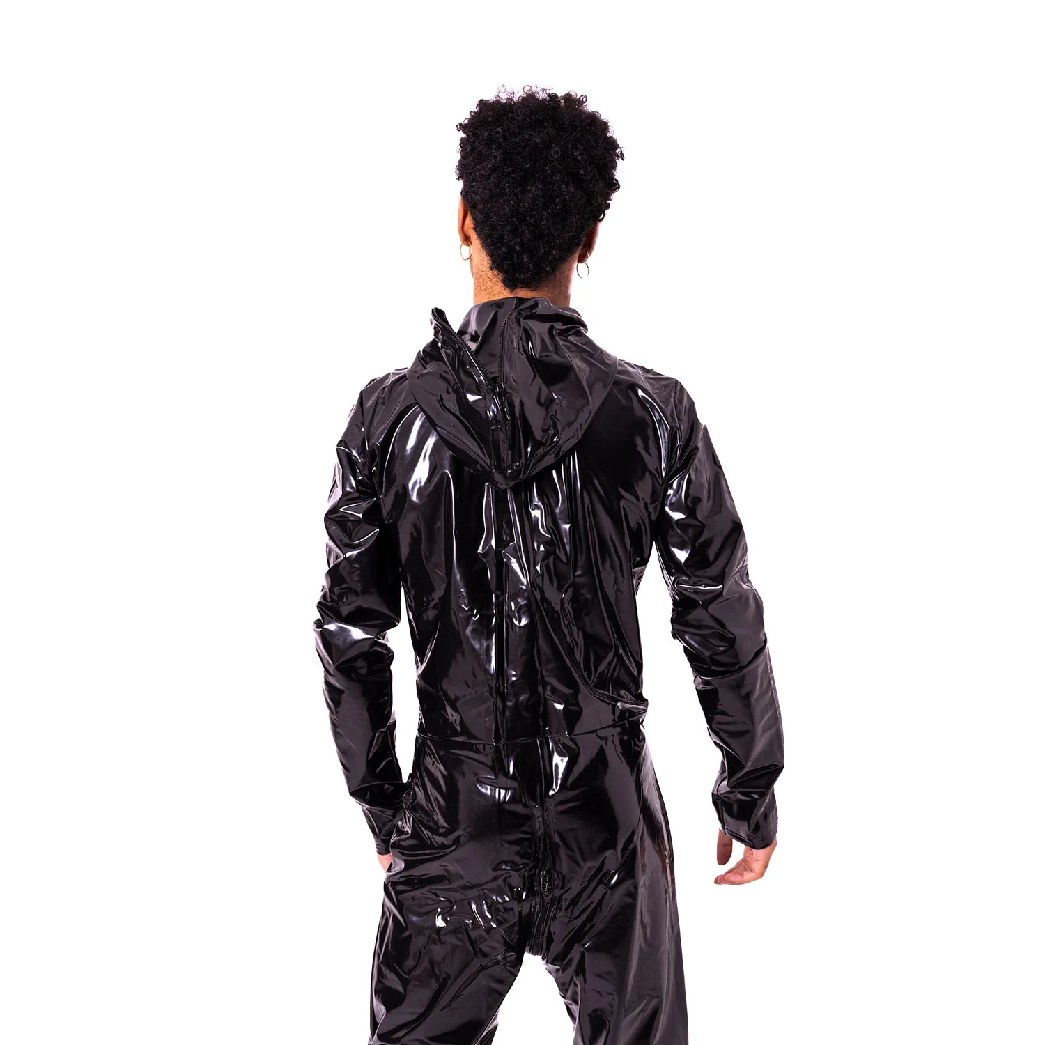 Hooded Vinyl Catsuit, Black - Image 5