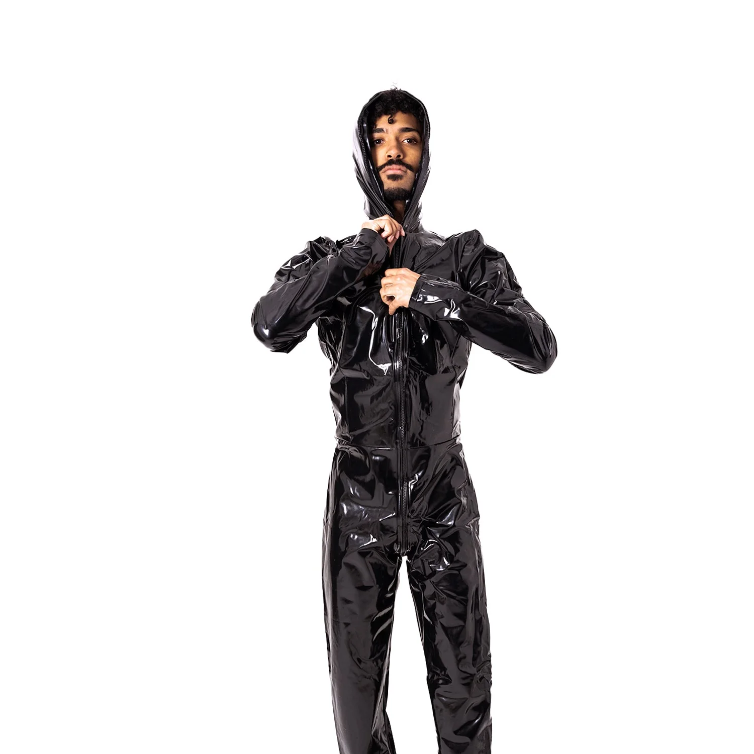 Hooded Vinyl Catsuit, Black - Image 6