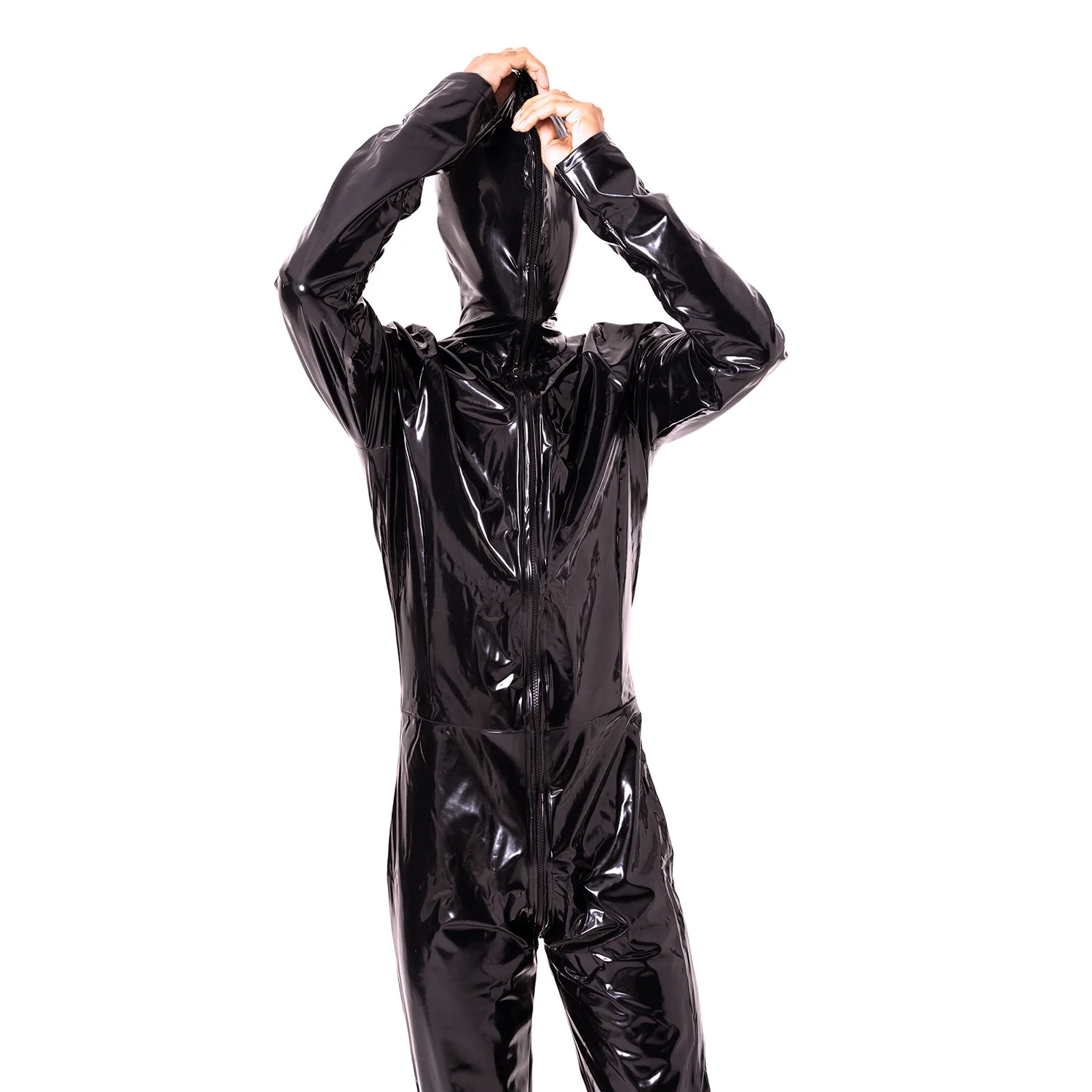 Hooded Vinyl Catsuit, Black - Image 7