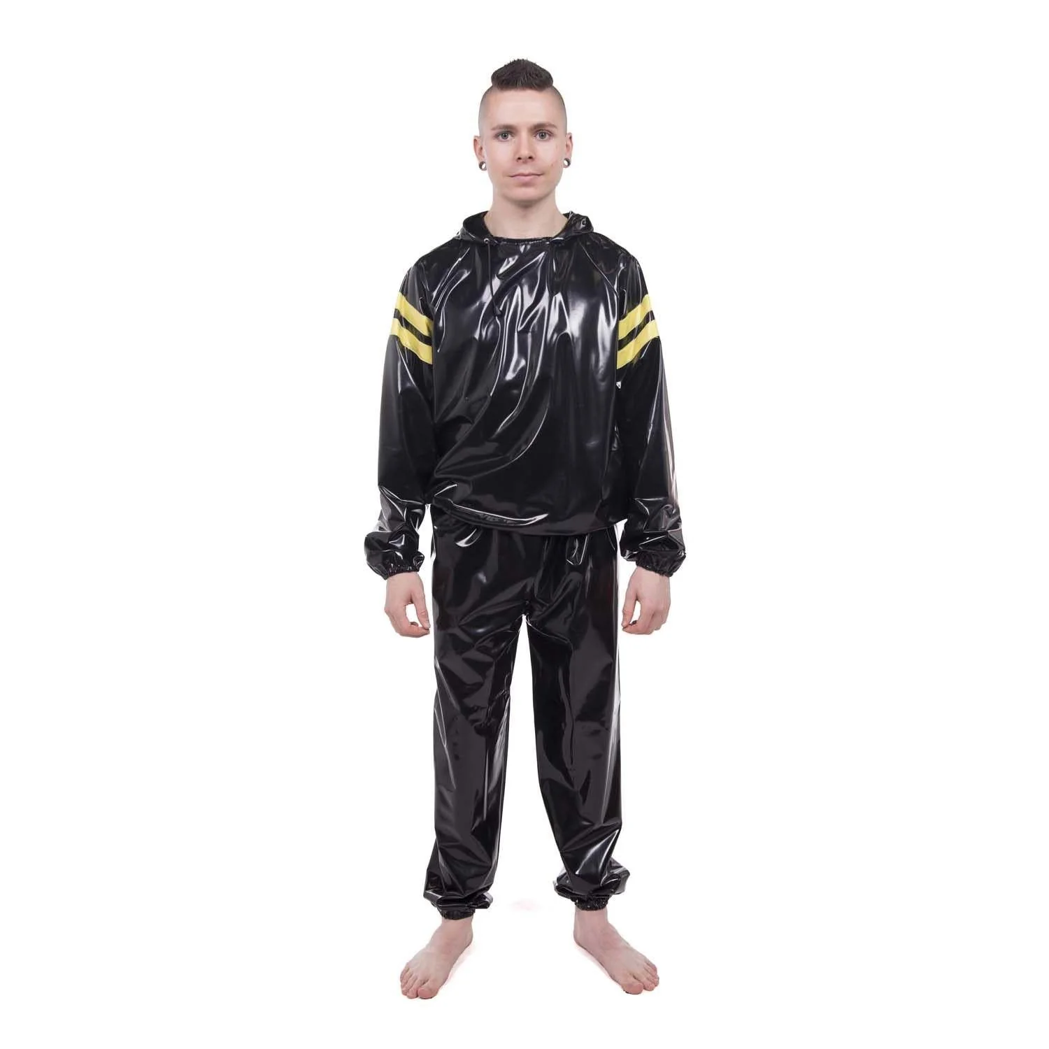 Striped Vinyl Tracksuit, Black/Yellow PVC