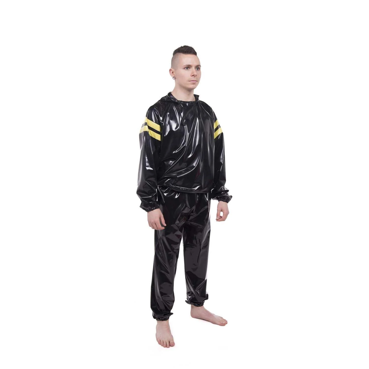 Striped Vinyl Tracksuit, Black/Yellow PVC - Image 2