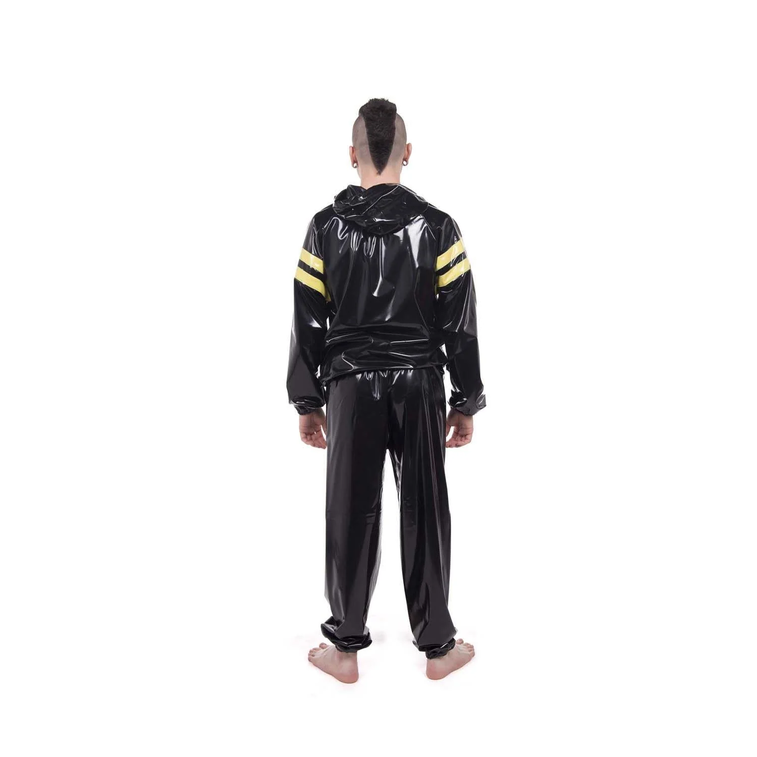 Striped Vinyl Tracksuit, Black/Yellow PVC - Image 3