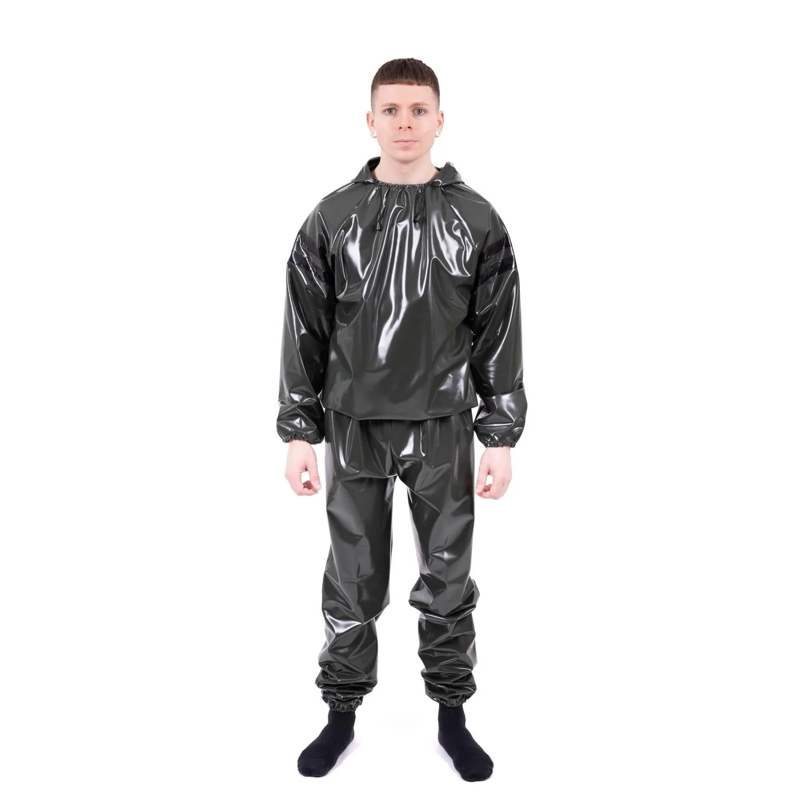 Striped Vinyl Tracksuit, Army Green/Black