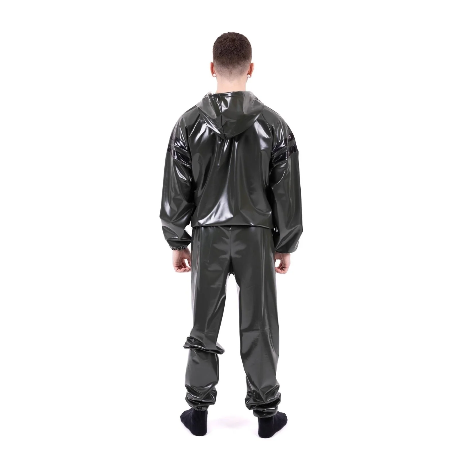 Striped Vinyl Tracksuit, Army Green/Black - Image 3