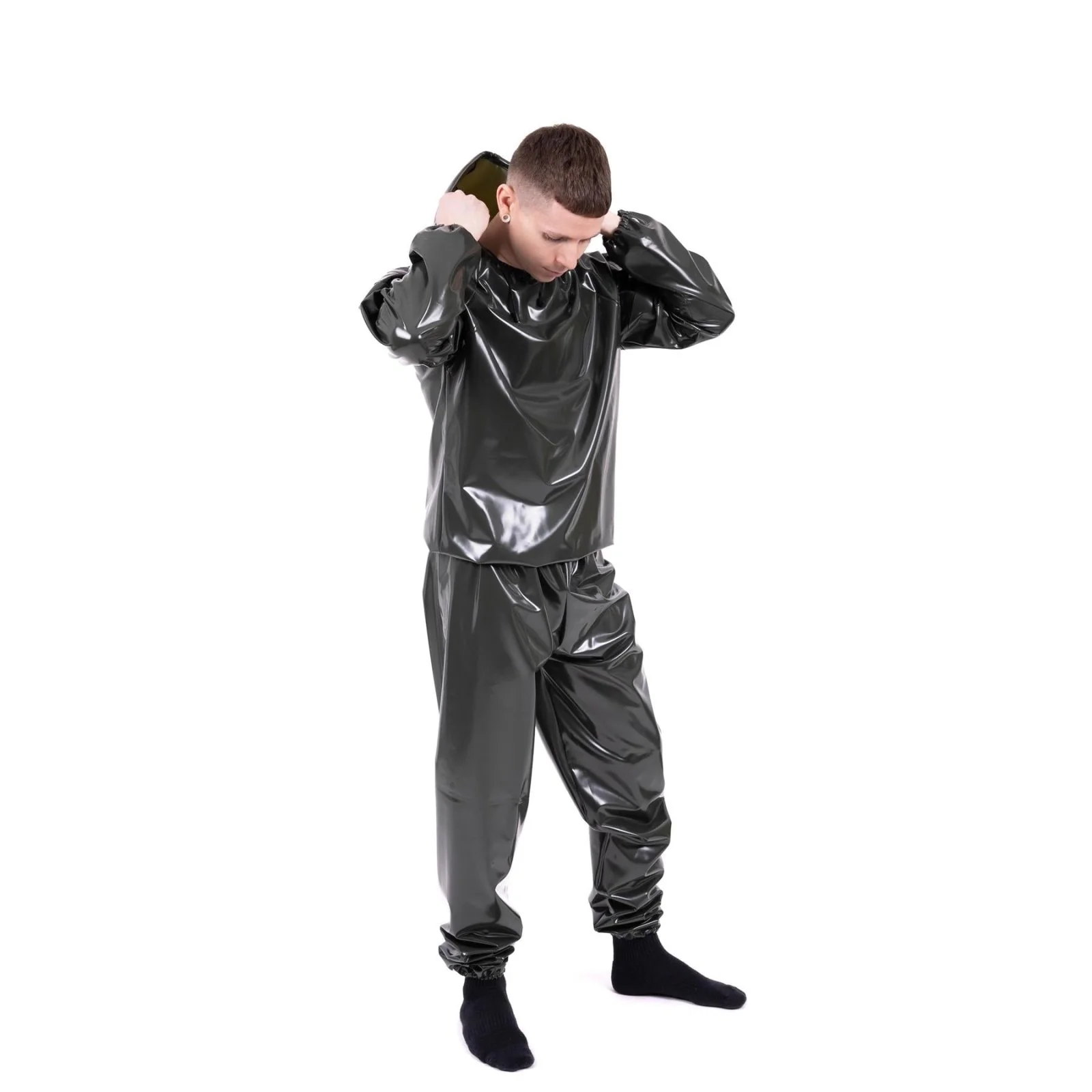 Striped Vinyl Tracksuit, Army Green/Black - Image 4