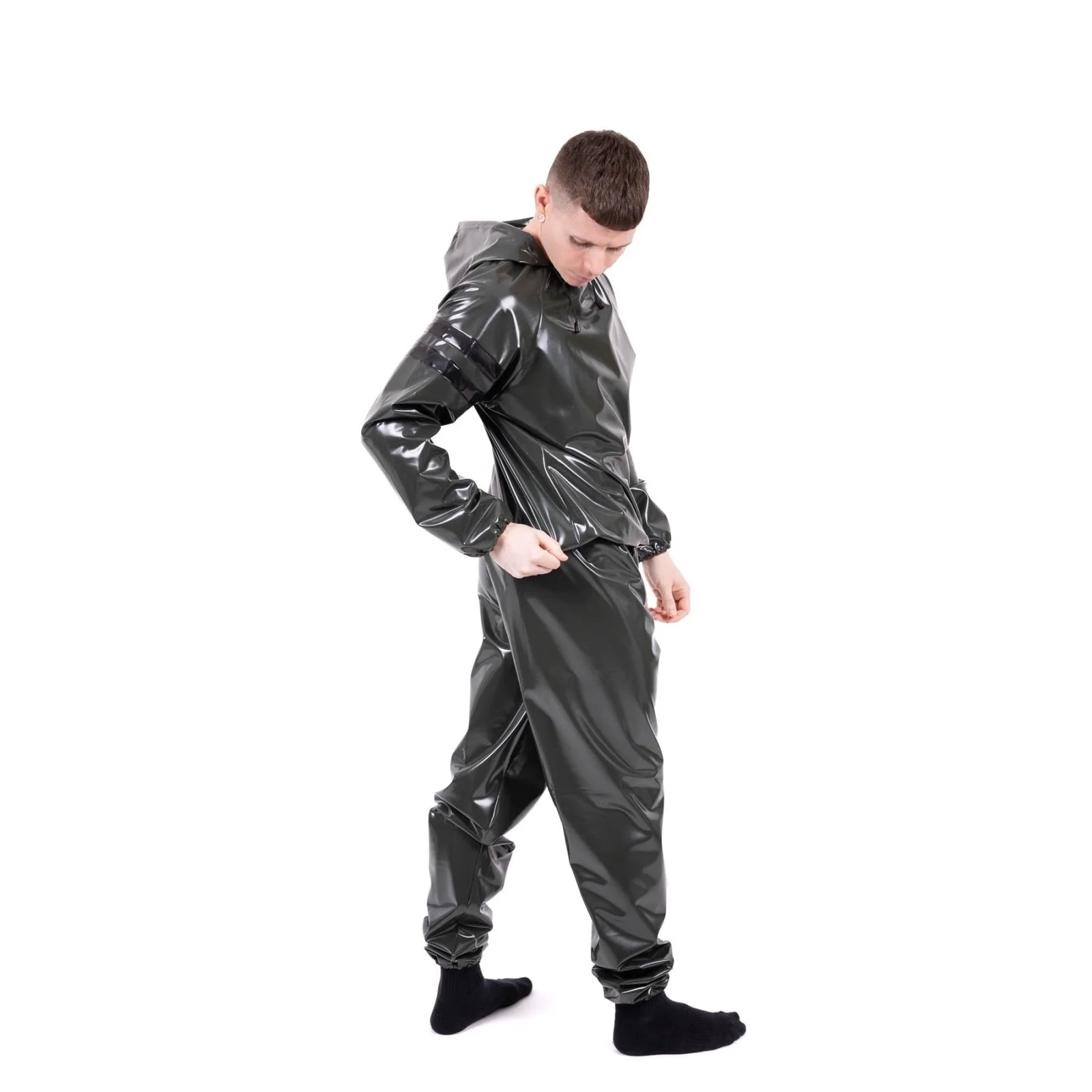Striped Vinyl Tracksuit, Army Green/Black - Image 5