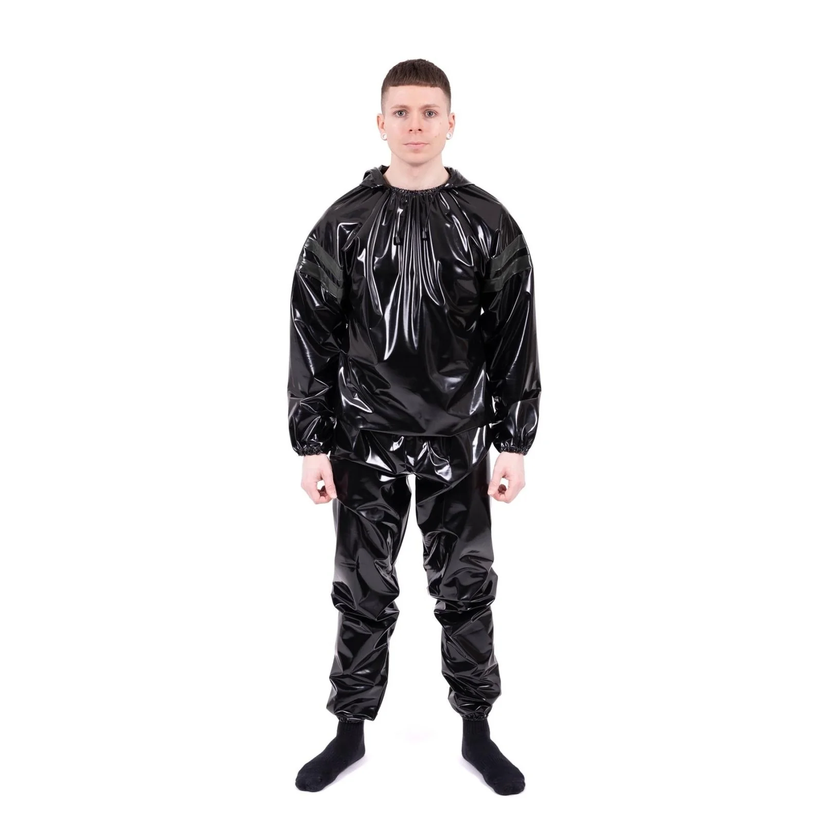Striped Vinyl Tracksuit, Army Green/Black - Image 6