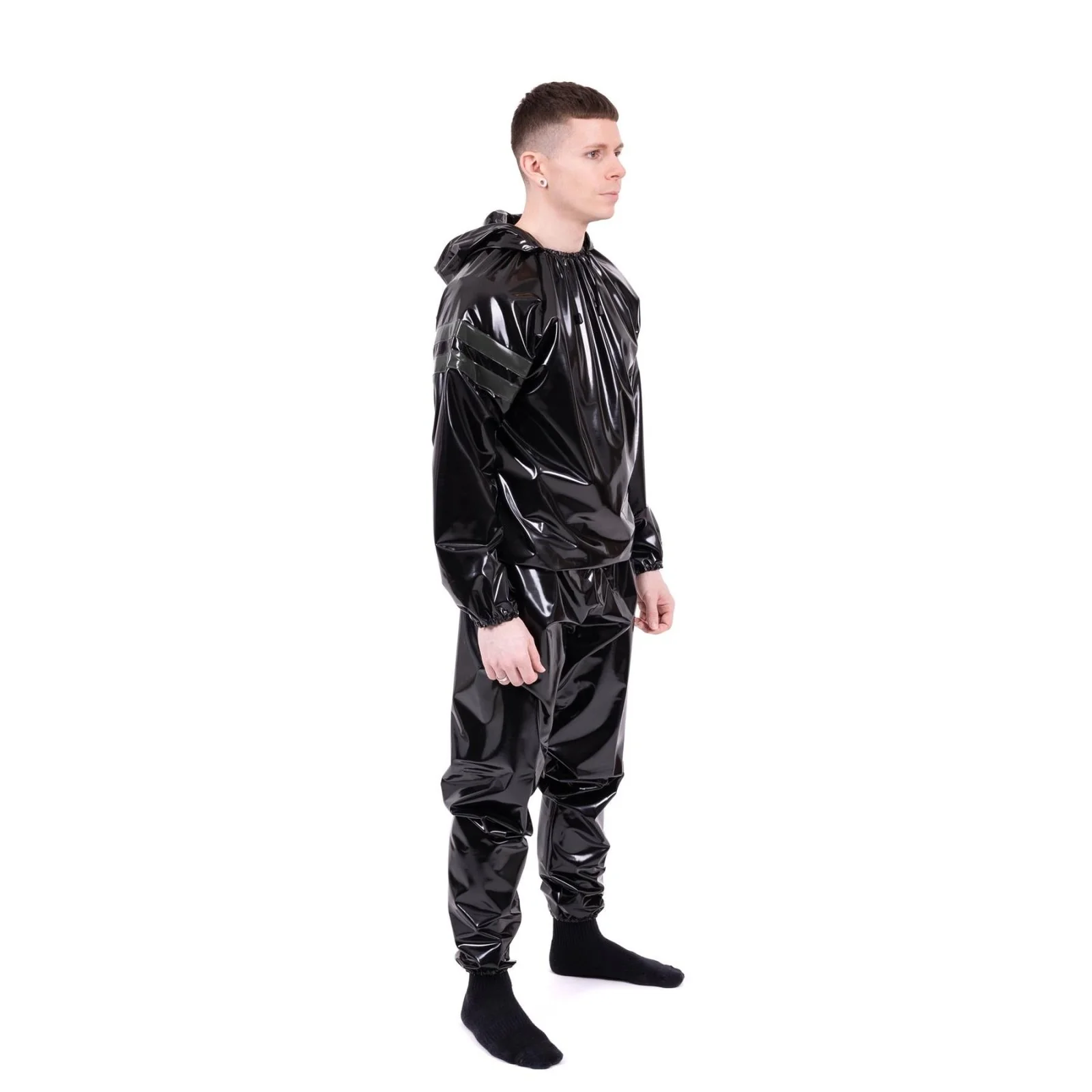 Striped Vinyl Tracksuit, Black/Army Green