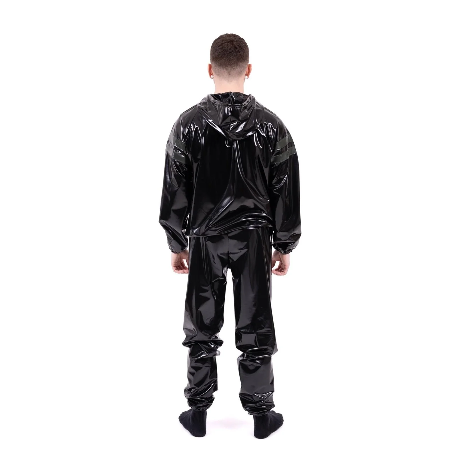 Striped Vinyl Tracksuit, Black/Army Green - Image 2