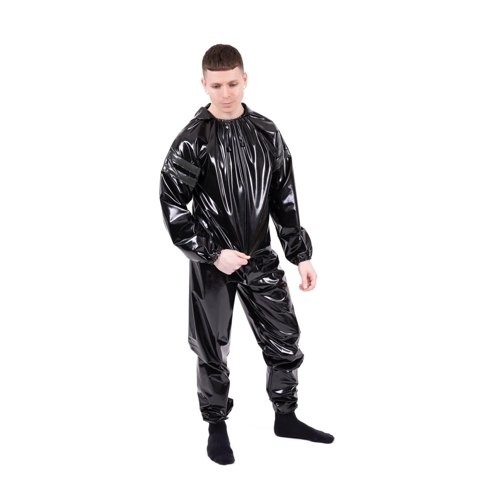 Striped Vinyl Tracksuit, Black/Army Green - Image 3