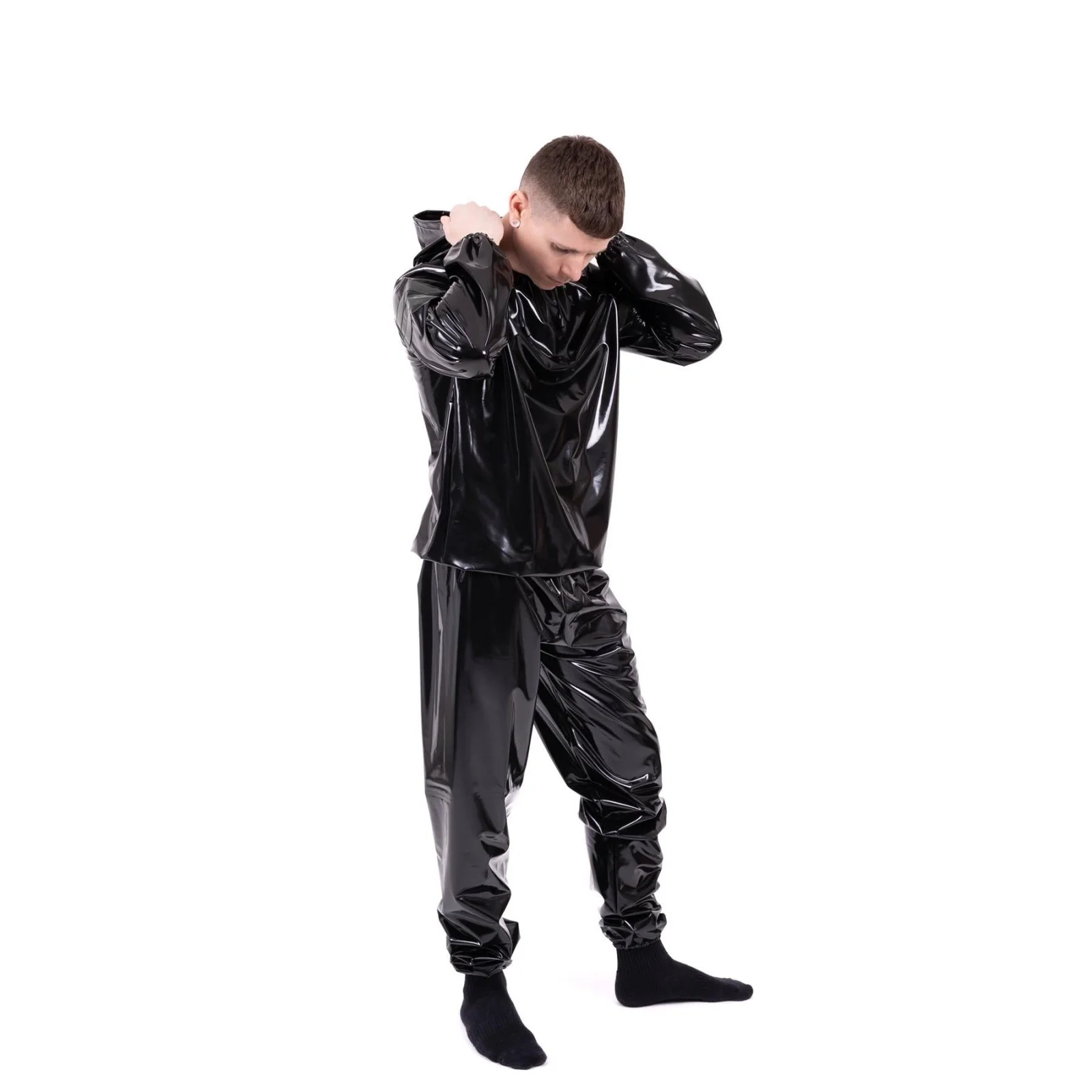 Striped Vinyl Tracksuit, Black/Army Green - Image 4