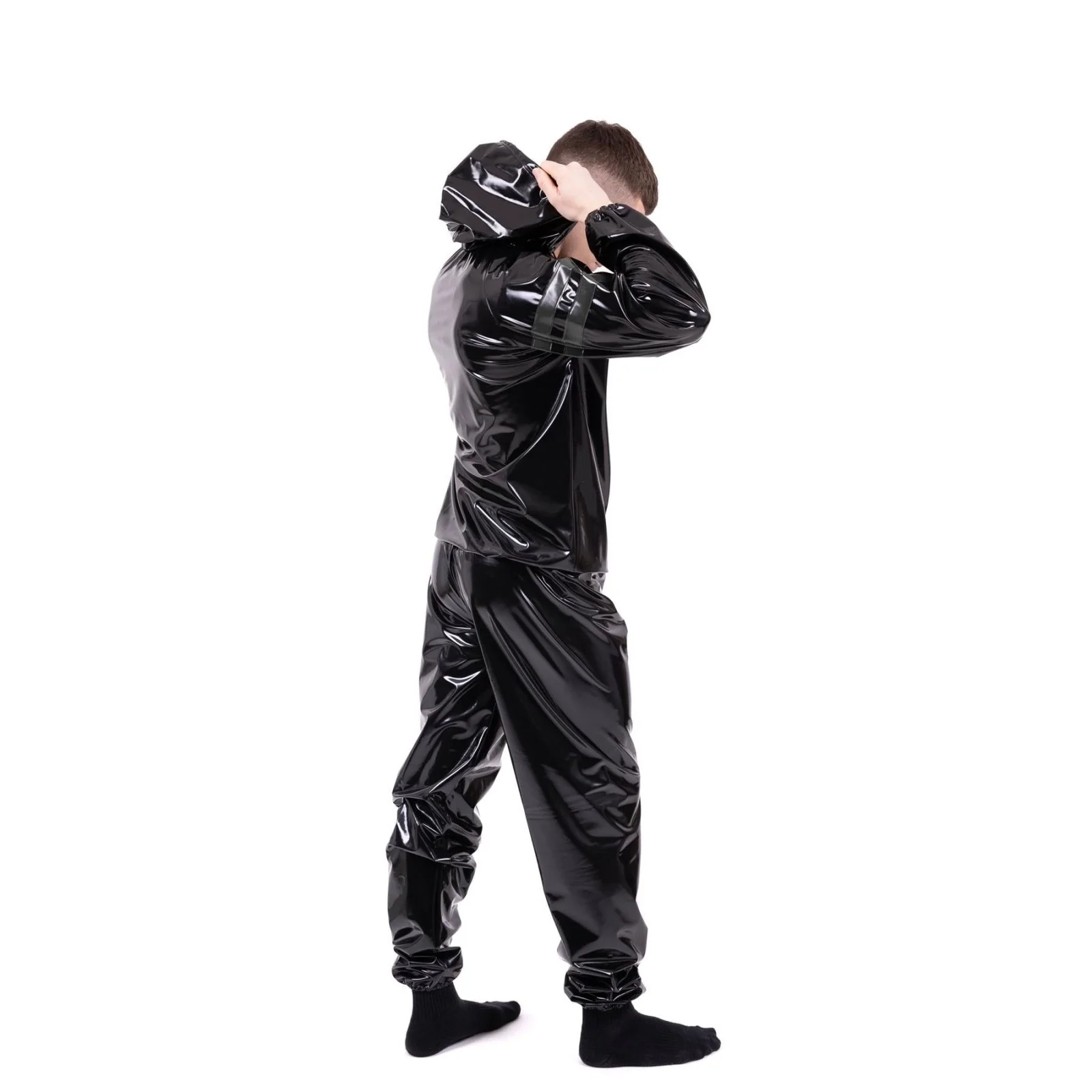 Striped Vinyl Tracksuit, Black/Army Green - Image 5