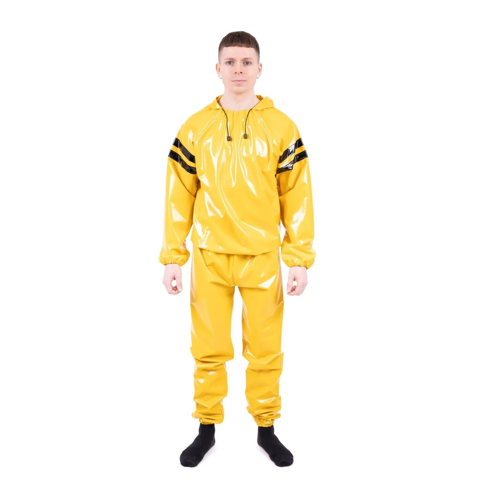 Striped Vinyl Tracksuit, Yellow/Black PVC