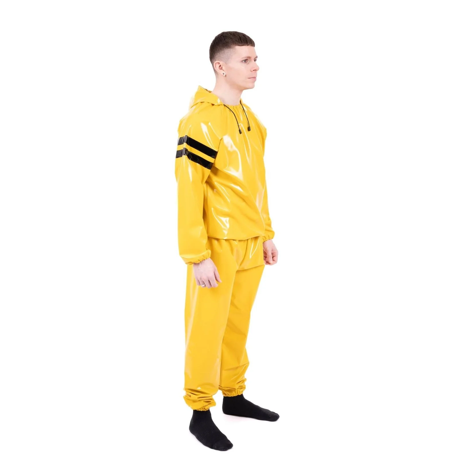Striped Vinyl Tracksuit, Yellow/Black PVC - Image 2