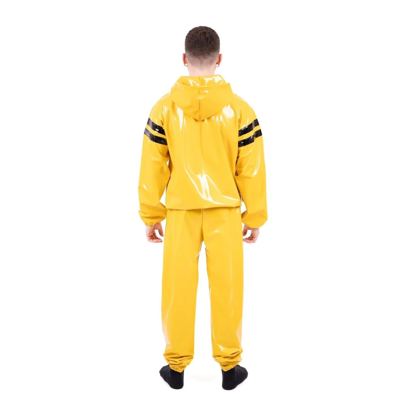 Striped Vinyl Tracksuit, Yellow/Black PVC - Image 3