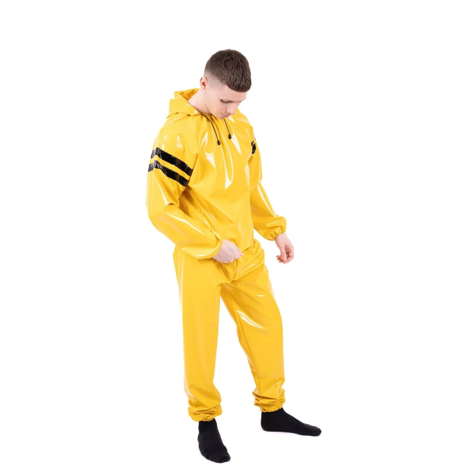 Striped Vinyl Tracksuit, Yellow/Black PVC - Image 4