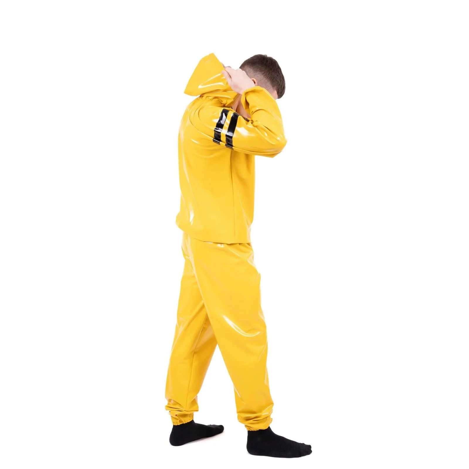 Striped Vinyl Tracksuit, Yellow/Black PVC - Image 5
